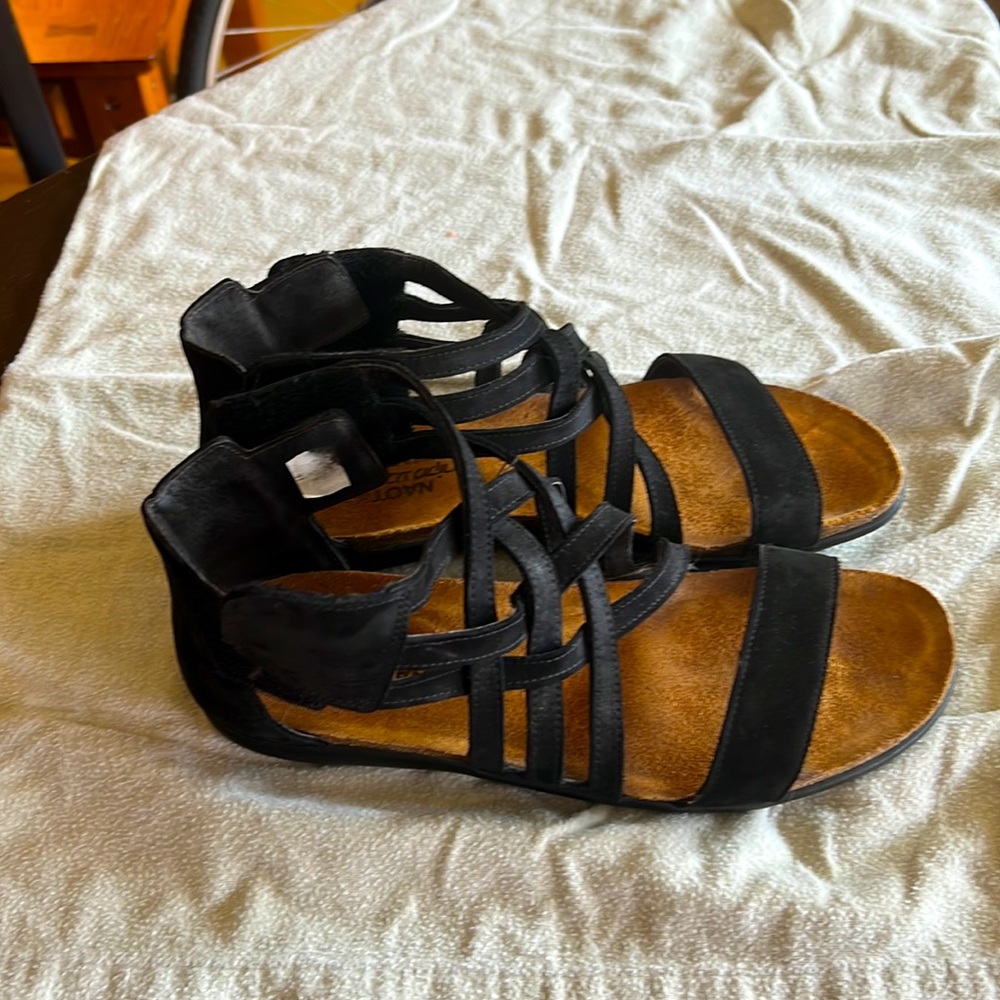 NAOT size 10 black gladiator sandals, excellent condition, like new